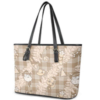 Khaki Palaka Hawaii Cowboy Christmas Leather Tote Bag Paniolo Mix Maile Lei - Polynesian Pride