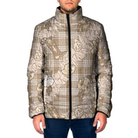 Khaki Palaka Hawaii Cowboy Christmas Padded Jacket Paniolo Mix Maile Lei - Polynesian Pride