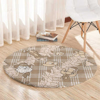 Khaki Palaka Hawaii Cowboy Christmas Round Carpet Paniolo Mix Maile Lei - Polynesian Pride