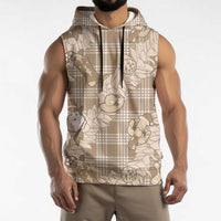 Khaki Palaka Hawaii Cowboy Christmas Sleeveless Hoodie Paniolo Mix Maile Lei - Polynesian Pride