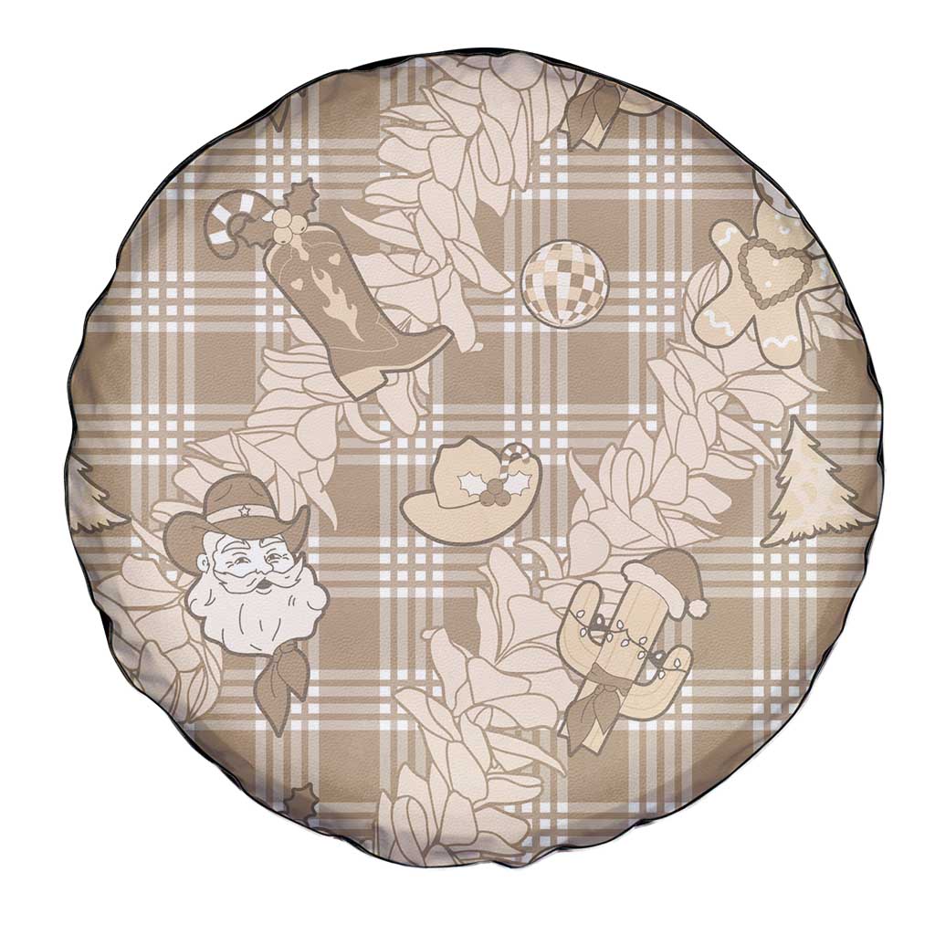Khaki Palaka Hawaii Cowboy Christmas Spare Tire Cover Paniolo Mix Maile Lei - Polynesian Pride