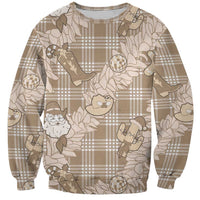 Khaki Palaka Hawaii Cowboy Christmas Sweatshirt Paniolo Mix Maile Lei - Polynesian Pride