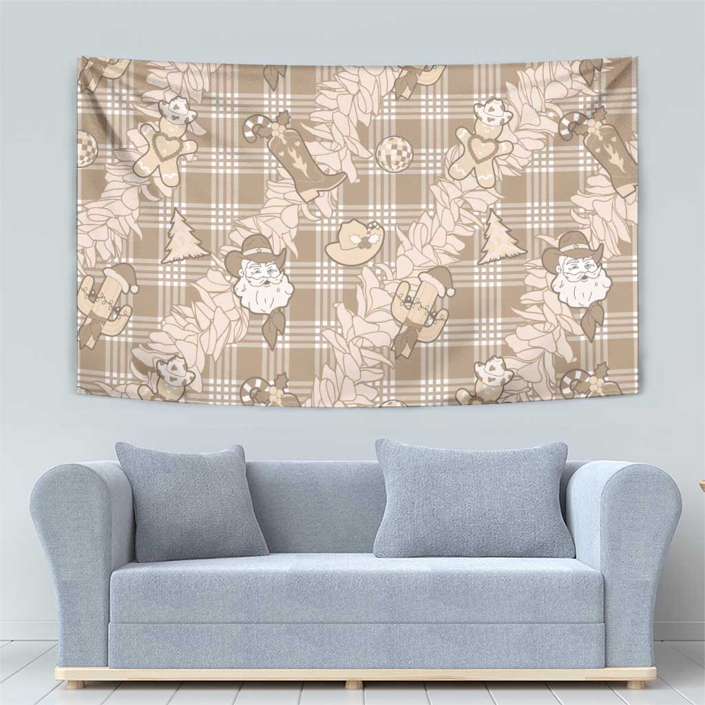 Khaki Palaka Hawaii Cowboy Christmas Tapestry Paniolo Mix Maile Lei - Polynesian Pride