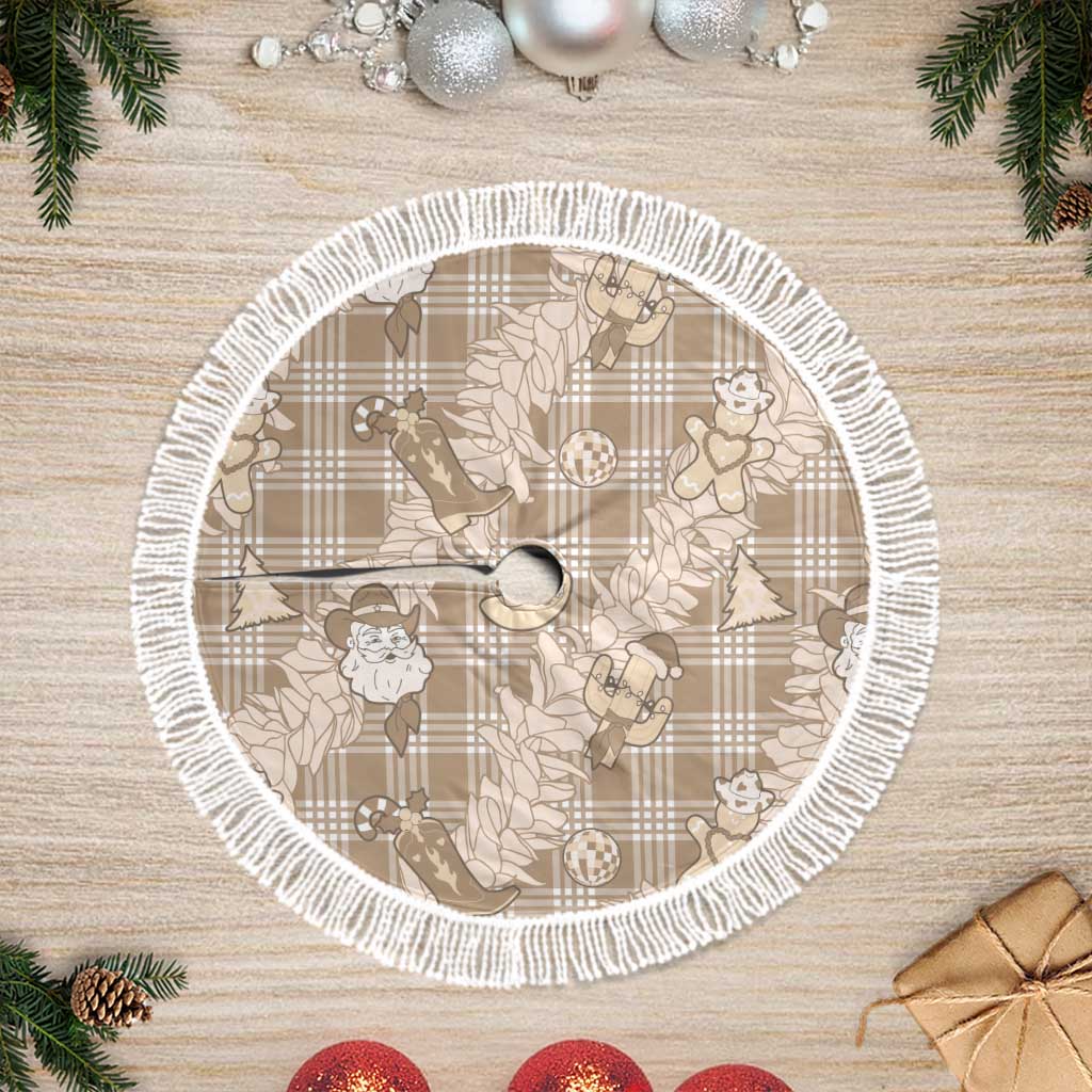 Khaki Palaka Hawaii Cowboy Christmas Tree Skirt Paniolo Mix Maile Lei - Polynesian Pride