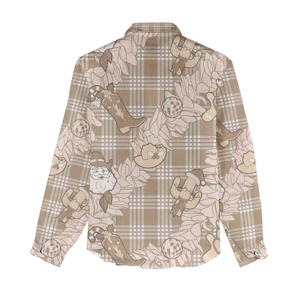 Khaki Palaka Hawaii Cowboy Christmas Women Casual Shirt Paniolo Mix Maile Lei - Polynesian Pride