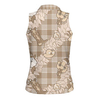 Khaki Palaka Hawaii Cowboy Christmas Women Sleeveless Polo Shirt Paniolo Mix Maile Lei - Polynesian Pride