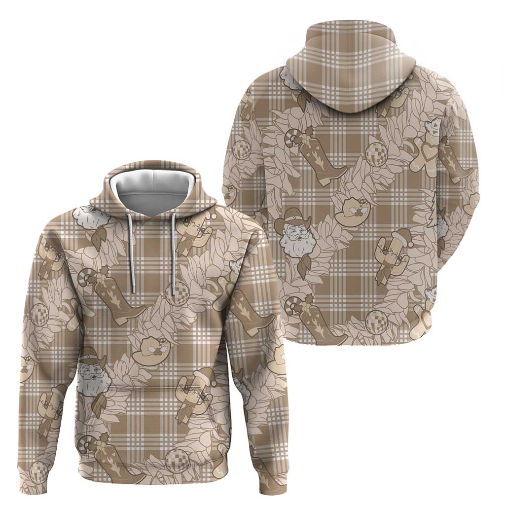 Khaki Palaka Hawaii Cowboy Christmas Zip Hoodie Paniolo Mix Maile Lei - Polynesian Pride