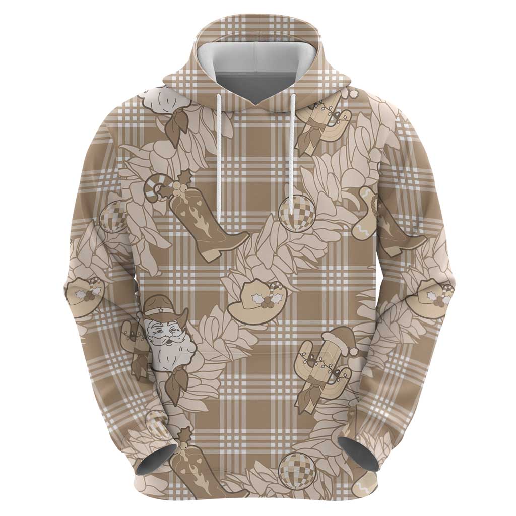 Khaki Palaka Hawaii Cowboy Christmas Zip Hoodie Paniolo Mix Maile Lei - Polynesian Pride