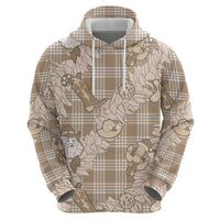 Khaki Palaka Hawaii Cowboy Christmas Zip Hoodie Paniolo Mix Maile Lei - Polynesian Pride