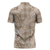 Khaki Palaka Hawaii Cowboy Christmas Zipper Polo Shirt Paniolo Mix Maile Lei - Polynesian Pride