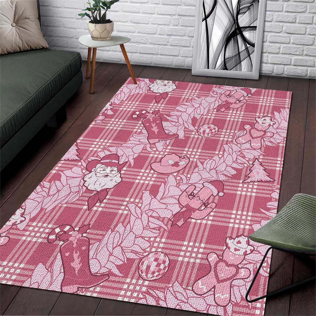Pink Palaka Hawaii Cowboy Christmas Area Rug Paniolo Mix Maile Lei - Polynesian Pride