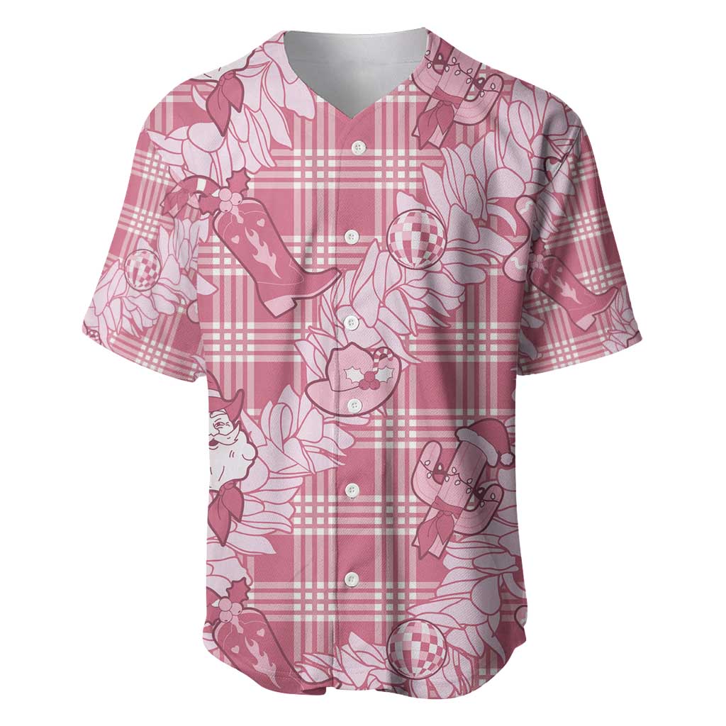 Pink Palaka Hawaii Cowboy Christmas Baseball Jersey Paniolo Mix Maile Lei - Polynesian Pride
