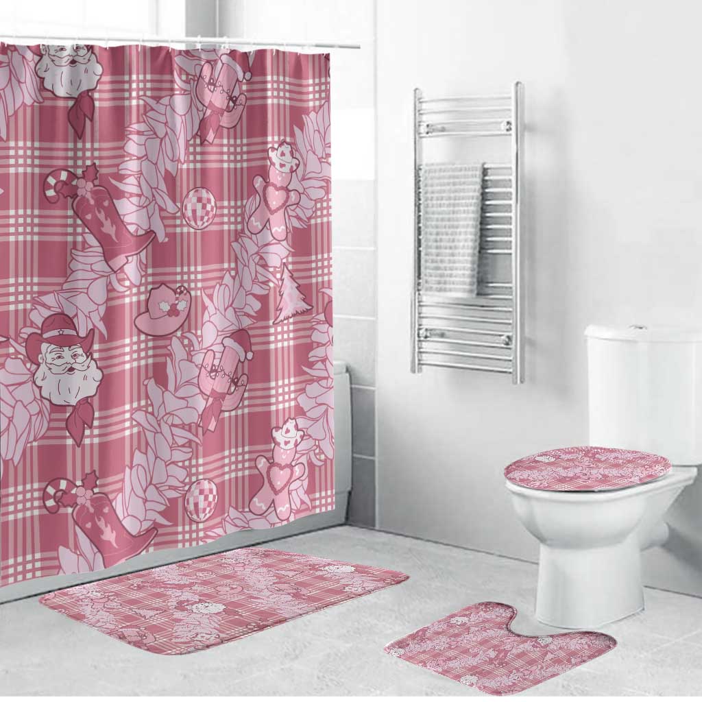 Pink Palaka Hawaii Cowboy Christmas Bathroom Set Paniolo Mix Maile Lei - Polynesian Pride