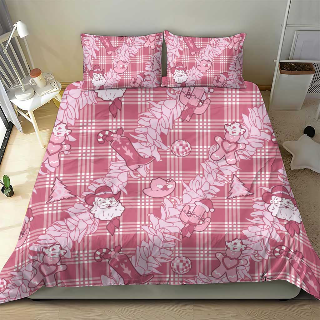 Pink Palaka Hawaii Cowboy Christmas Bedding Set Paniolo Mix Maile Lei - Polynesian Pride