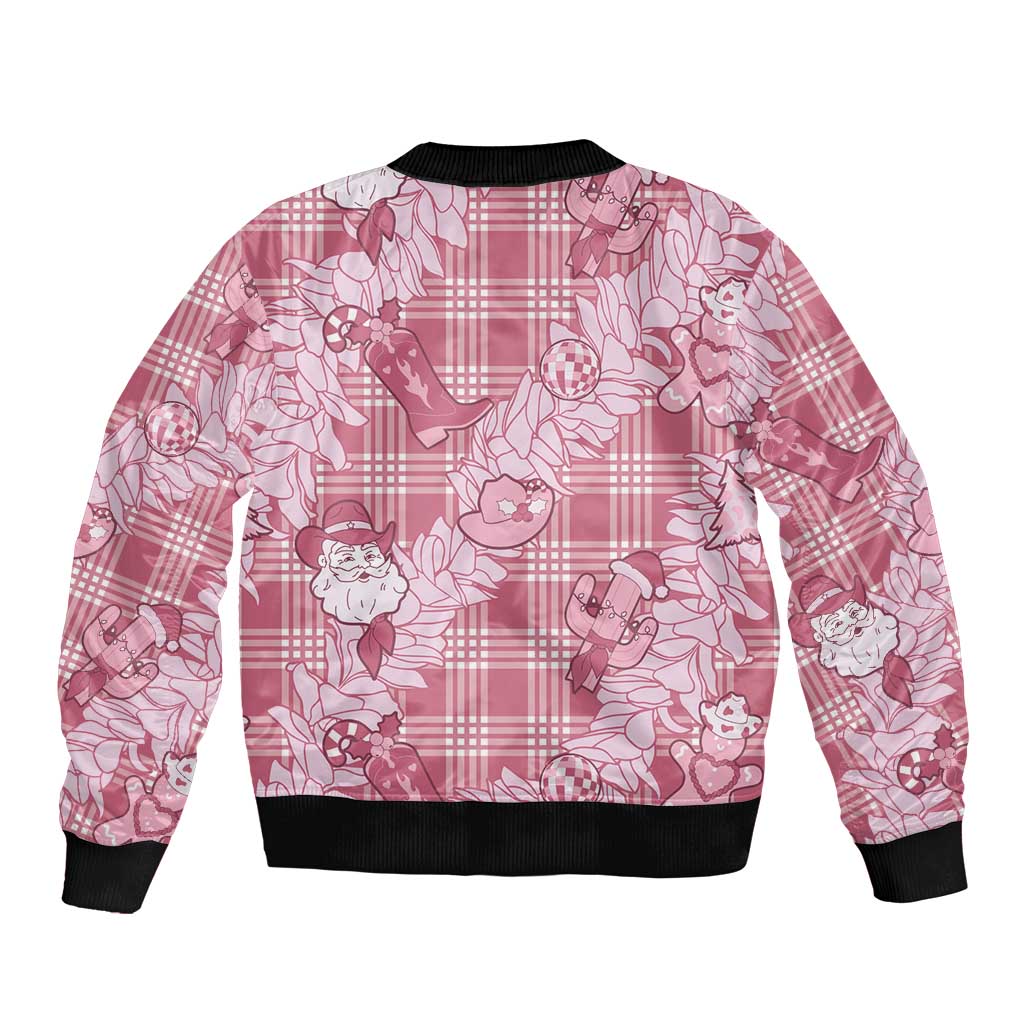 Pink Palaka Hawaii Cowboy Christmas Bomber Jacket Paniolo Mix Maile Lei - Polynesian Pride