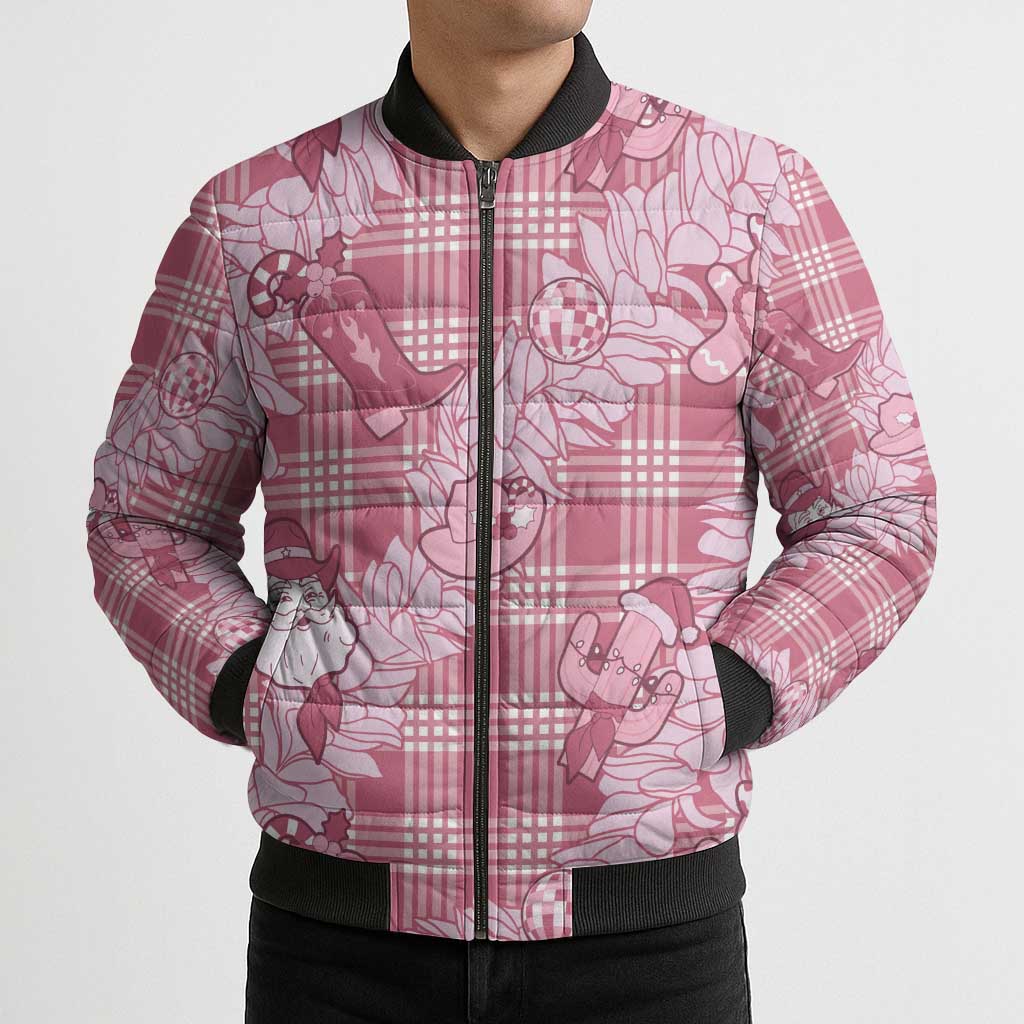 Pink Palaka Hawaii Cowboy Christmas Bomber Puffer Jacket Paniolo Mix Maile Lei - Polynesian Pride
