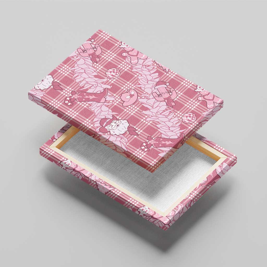 Pink Palaka Hawaii Cowboy Christmas Canvas Wall Art Paniolo Mix Maile Lei - Polynesian Pride