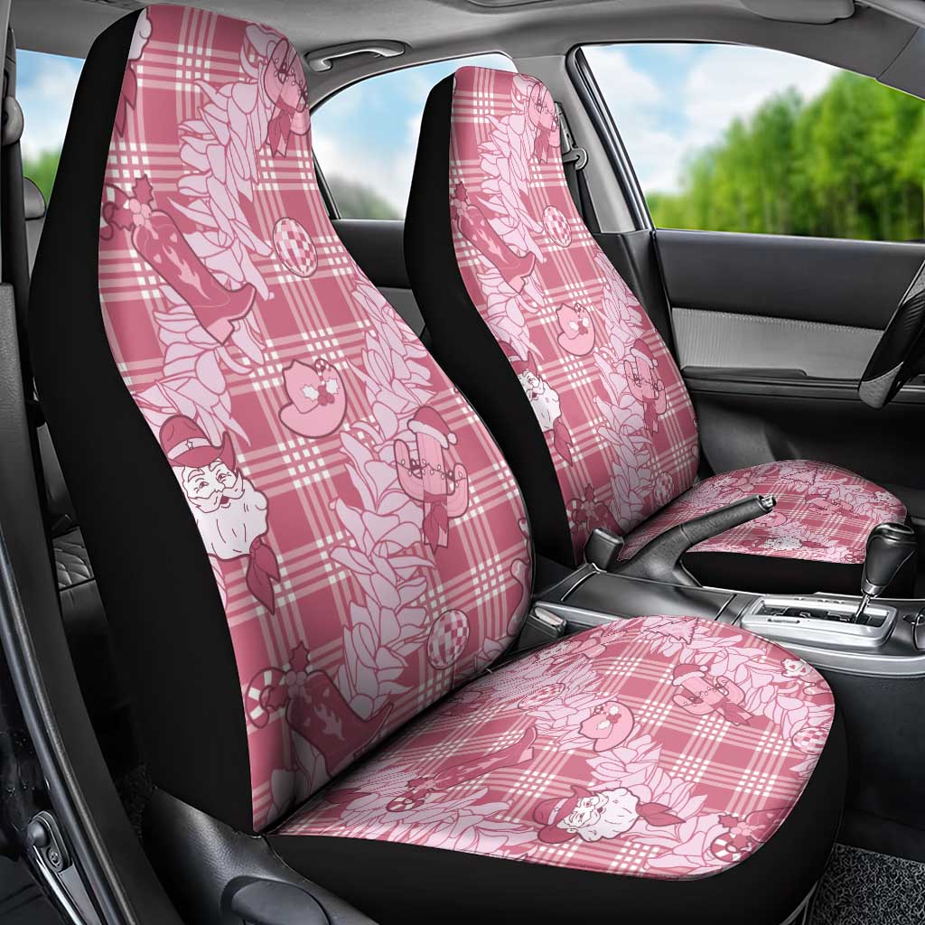 Pink Palaka Hawaii Cowboy Christmas Car Seat Cover Paniolo Mix Maile Lei - Polynesian Pride