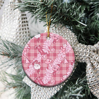 Pink Palaka Hawaii Cowboy Christmas Ceramic Ornament Paniolo Mix Maile Lei - Polynesian Pride