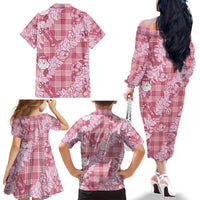 Pink Palaka Hawaii Cowboy Christmas Family Matching Off The Shoulder Long Sleeve Dress and Hawaiian Shirt Paniolo Mix Maile Lei - Polynesian Pride
