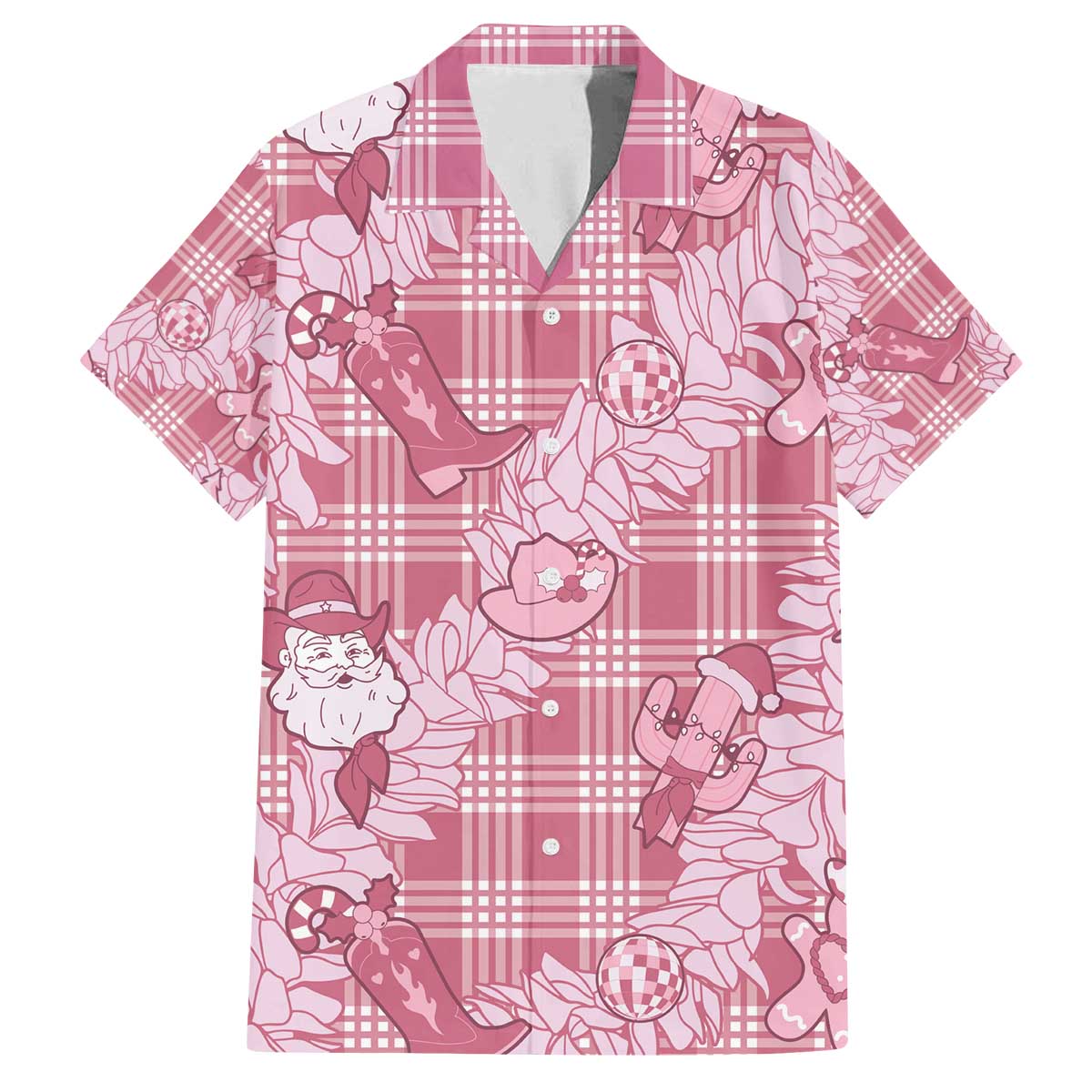 Pink Palaka Hawaii Cowboy Christmas Family Matching Off The Shoulder Long Sleeve Dress and Hawaiian Shirt Paniolo Mix Maile Lei - Polynesian Pride