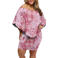 Pink Palaka Hawaii Cowboy Christmas Family Matching Off Shoulder Short Dress and Hawaiian Shirt Paniolo Mix Maile Lei - Polynesian Pride
