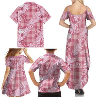 Pink Palaka Hawaii Cowboy Christmas Family Matching Summer Maxi Dress and Hawaiian Shirt Paniolo Mix Maile Lei - Polynesian Pride