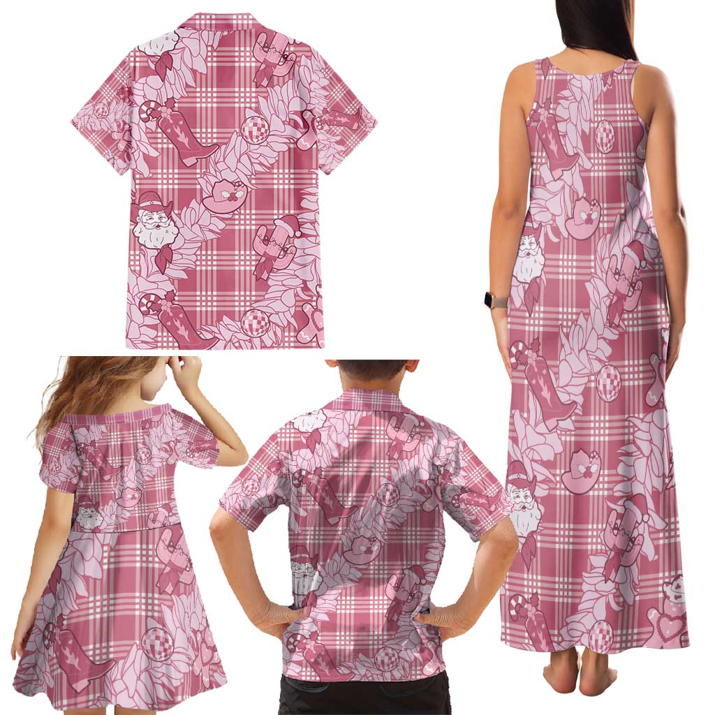 Pink Palaka Hawaii Cowboy Christmas Family Matching Tank Maxi Dress and Hawaiian Shirt Paniolo Mix Maile Lei - Polynesian Pride