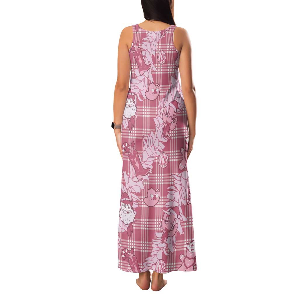 Pink Palaka Hawaii Cowboy Christmas Family Matching Tank Maxi Dress and Hawaiian Shirt Paniolo Mix Maile Lei - Polynesian Pride
