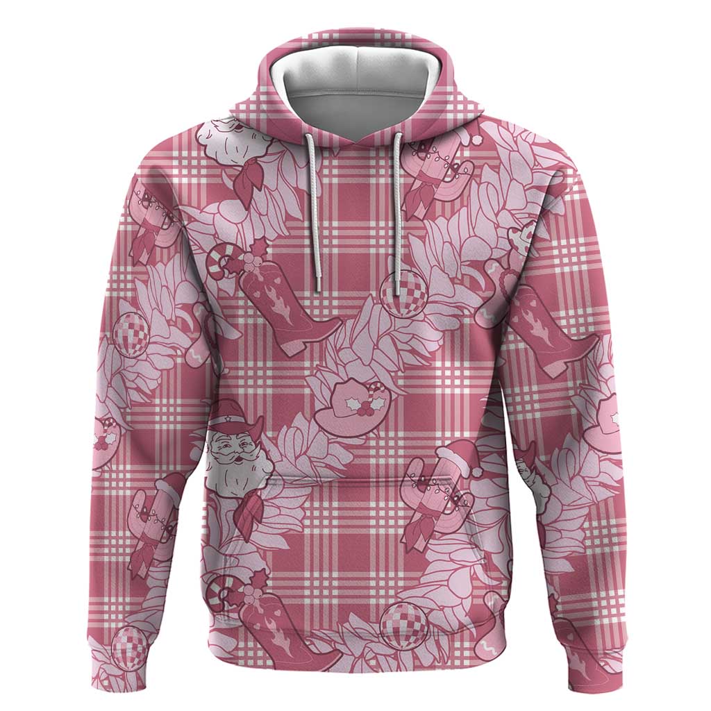Pink Palaka Hawaii Cowboy Christmas Hoodie Paniolo Mix Maile Lei - Polynesian Pride
