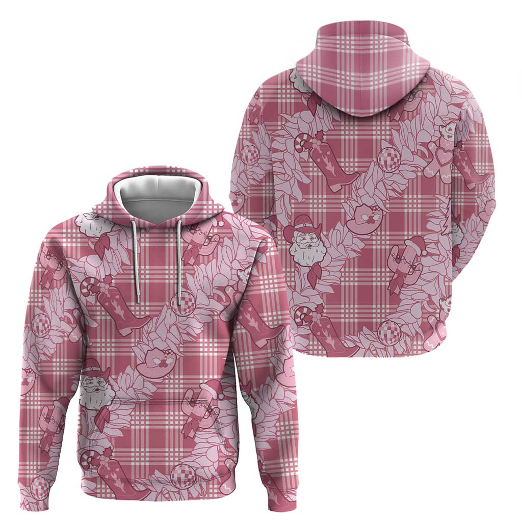 Pink Palaka Hawaii Cowboy Christmas Hoodie Paniolo Mix Maile Lei - Polynesian Pride