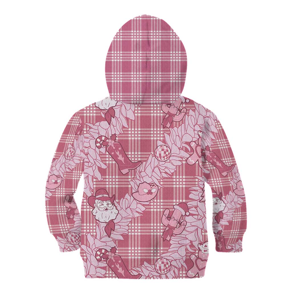 Pink Palaka Hawaii Cowboy Christmas Kid Hoodie Paniolo Mix Maile Lei - Polynesian Pride