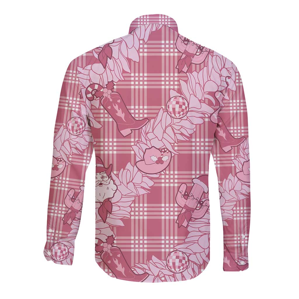 Pink Palaka Hawaii Cowboy Christmas Long Sleeve Button Shirt Paniolo Mix Maile Lei - Polynesian Pride
