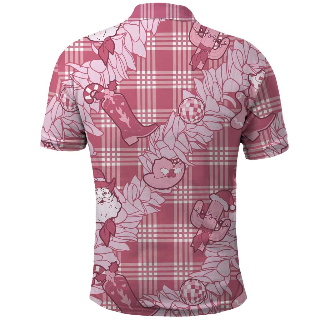 Pink Palaka Hawaii Cowboy Christmas Polo Shirt Paniolo Mix Maile Lei - Polynesian Pride