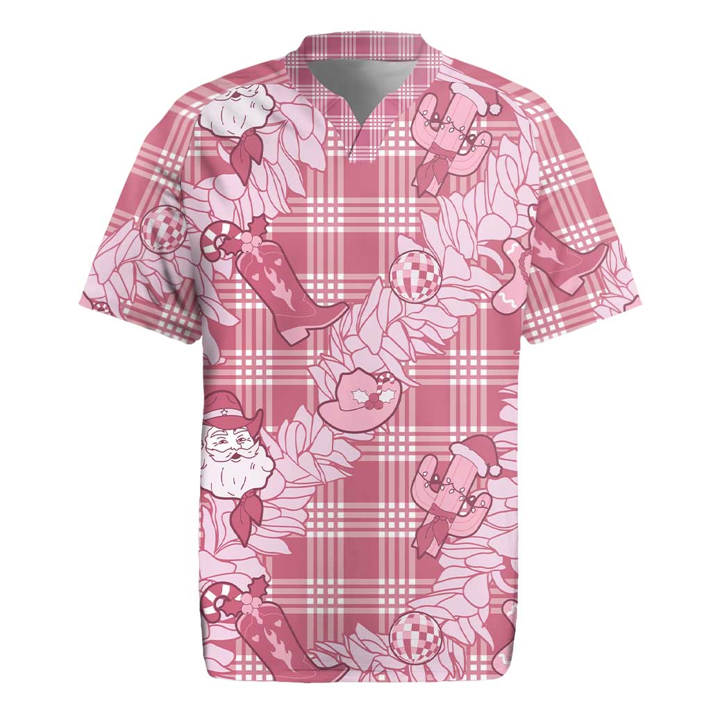 Pink Palaka Hawaii Cowboy Christmas Rugby Jersey Paniolo Mix Maile Lei - Polynesian Pride