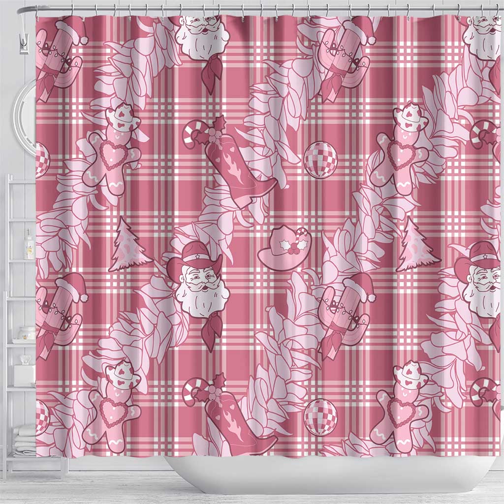 Pink Palaka Hawaii Cowboy Christmas Shower Curtain Paniolo Mix Maile Lei - Polynesian Pride