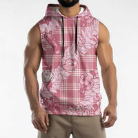 Pink Palaka Hawaii Cowboy Christmas Sleeveless Hoodie Paniolo Mix Maile Lei - Polynesian Pride