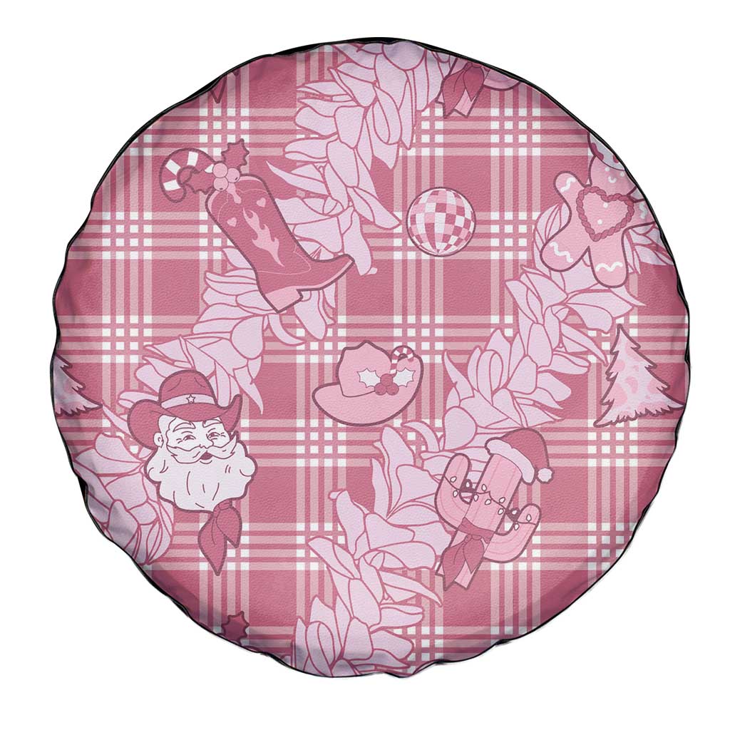 Pink Palaka Hawaii Cowboy Christmas Spare Tire Cover Paniolo Mix Maile Lei - Polynesian Pride