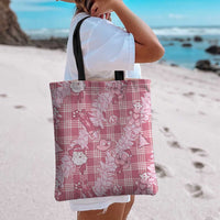 Pink Palaka Hawaii Cowboy Christmas Tote Bag Paniolo Mix Maile Lei - Polynesian Pride