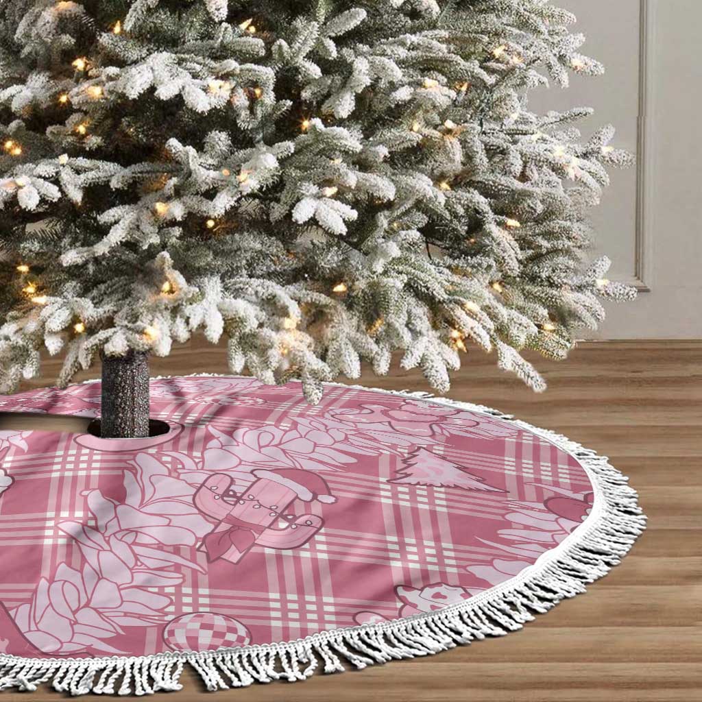 Pink Palaka Hawaii Cowboy Christmas Tree Skirt Paniolo Mix Maile Lei - Polynesian Pride