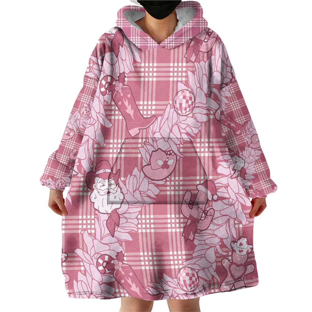 Pink Palaka Hawaii Cowboy Christmas Wearable Blanket Hoodie Paniolo Mix Maile Lei - Polynesian Pride