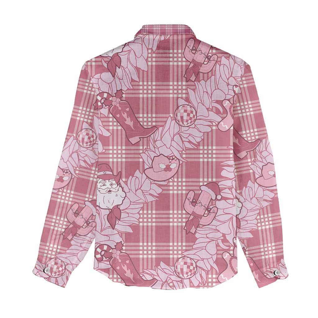 Pink Palaka Hawaii Cowboy Christmas Women Casual Shirt Paniolo Mix Maile Lei - Polynesian Pride