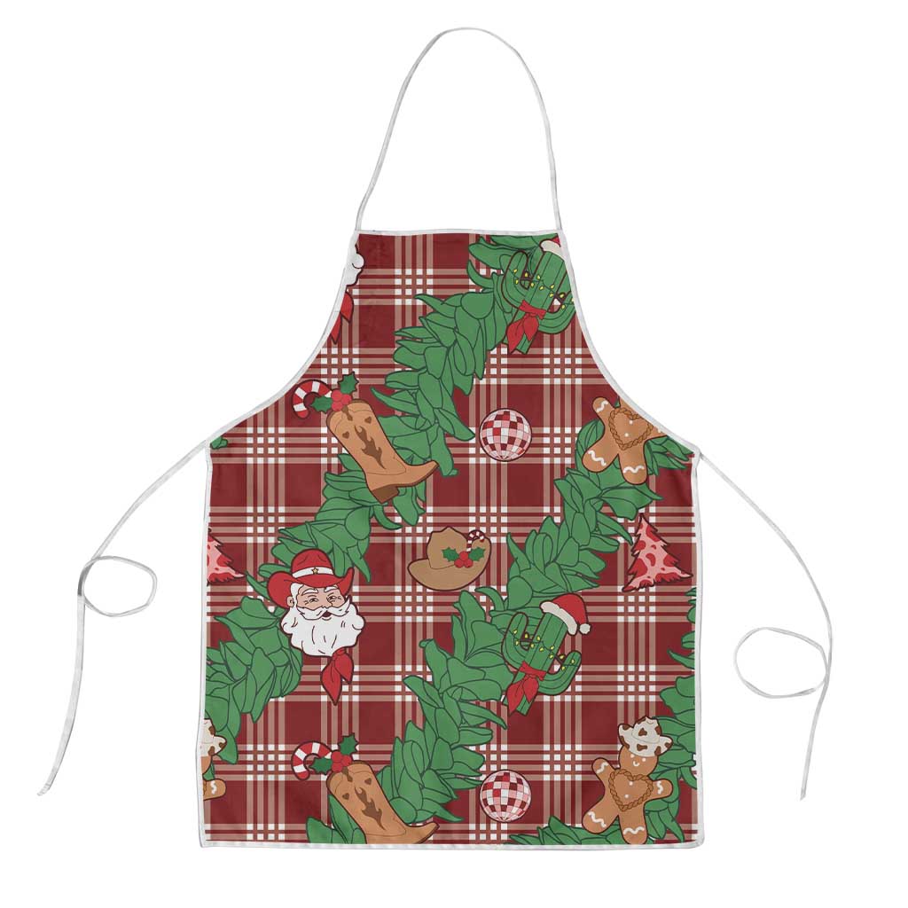 Red Palaka Hawaii Cowboy Christmas Apron Paniolo Mix Maile Lei - Polynesian Pride