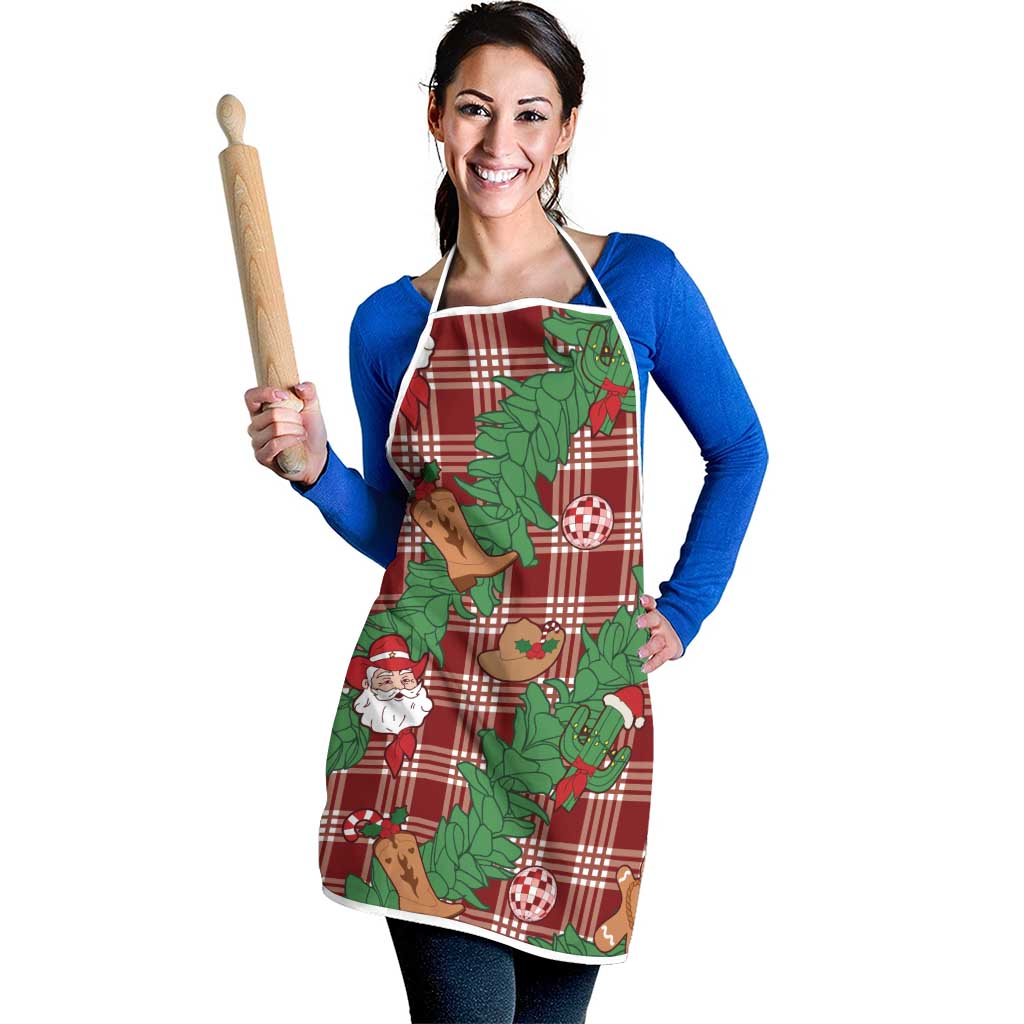 Red Palaka Hawaii Cowboy Christmas Apron Paniolo Mix Maile Lei - Polynesian Pride