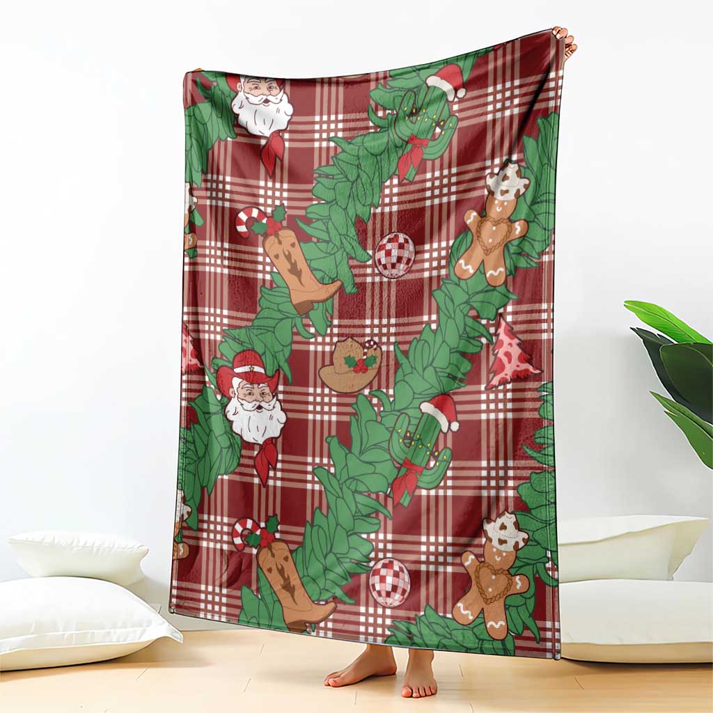 Red Palaka Hawaii Cowboy Christmas Blanket Paniolo Mix Maile Lei - Polynesian Pride