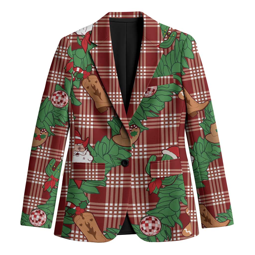 Red Palaka Hawaii Cowboy Christmas Blazer Paniolo Mix Maile Lei - Polynesian Pride