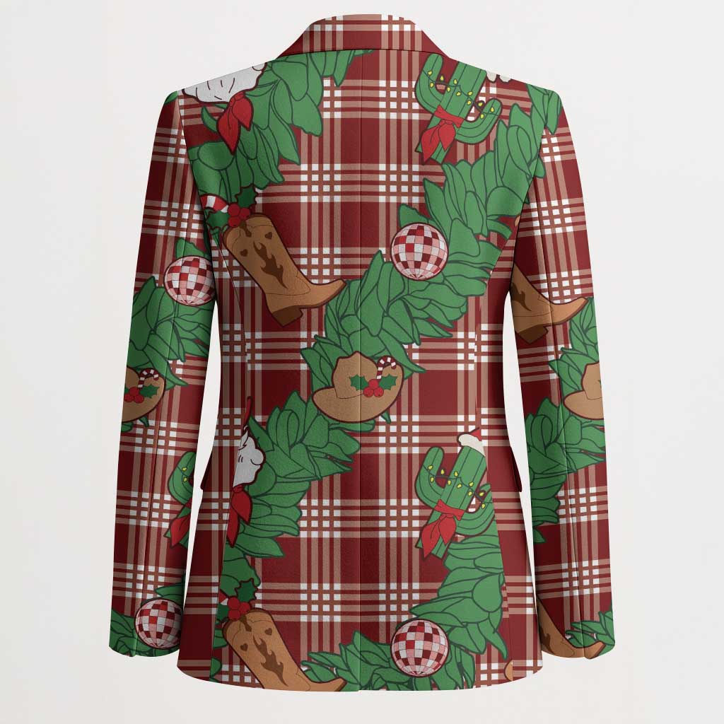 Red Palaka Hawaii Cowboy Christmas Blazer Paniolo Mix Maile Lei - Polynesian Pride