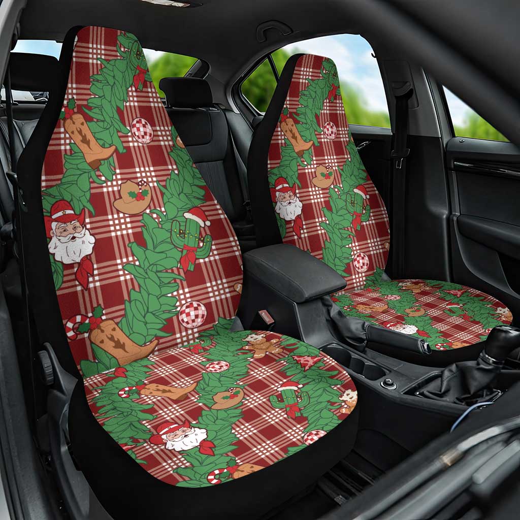 Red Palaka Hawaii Cowboy Christmas Car Seat Cover Paniolo Mix Maile Lei - Polynesian Pride