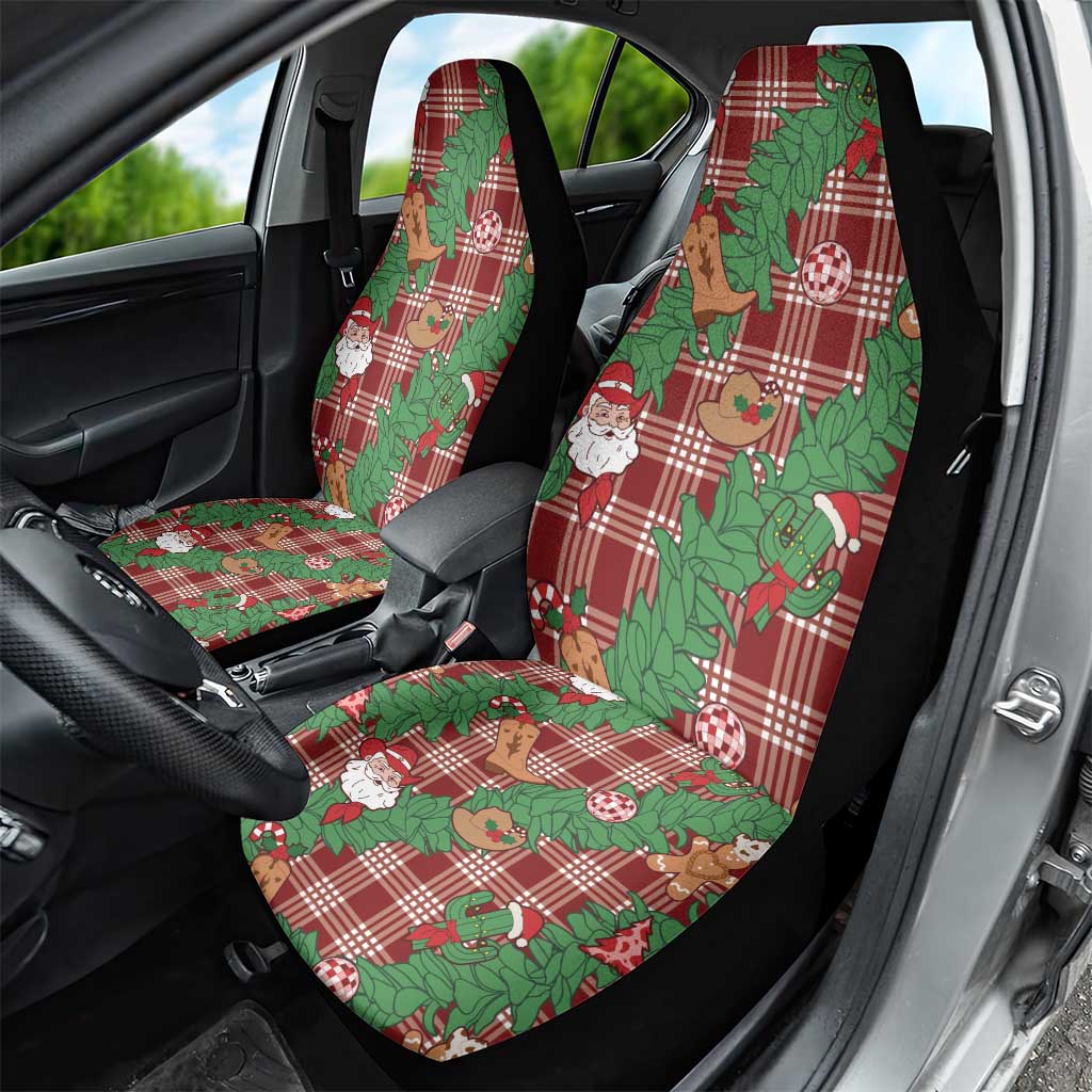 Red Palaka Hawaii Cowboy Christmas Car Seat Cover Paniolo Mix Maile Lei - Polynesian Pride
