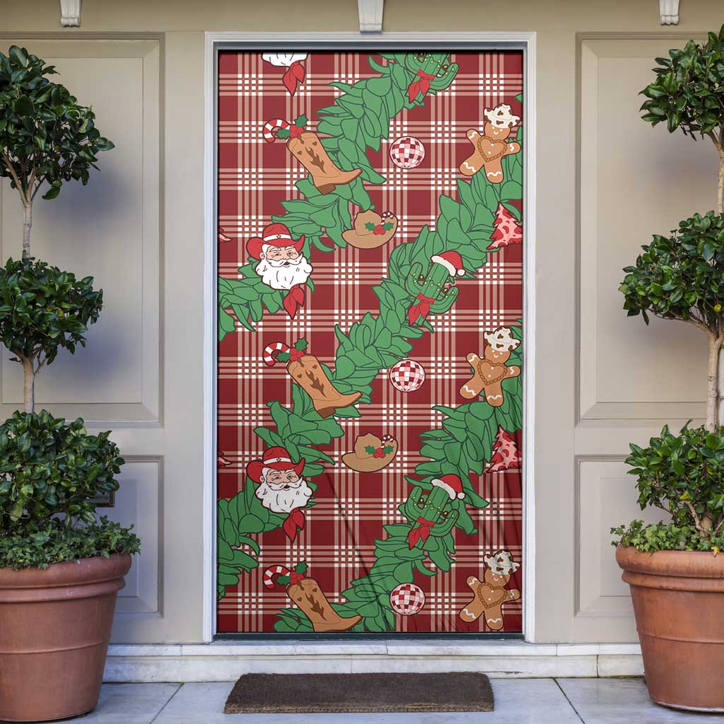 Red Palaka Hawaii Cowboy Christmas Door Cover Paniolo Mix Maile Lei - Polynesian Pride
